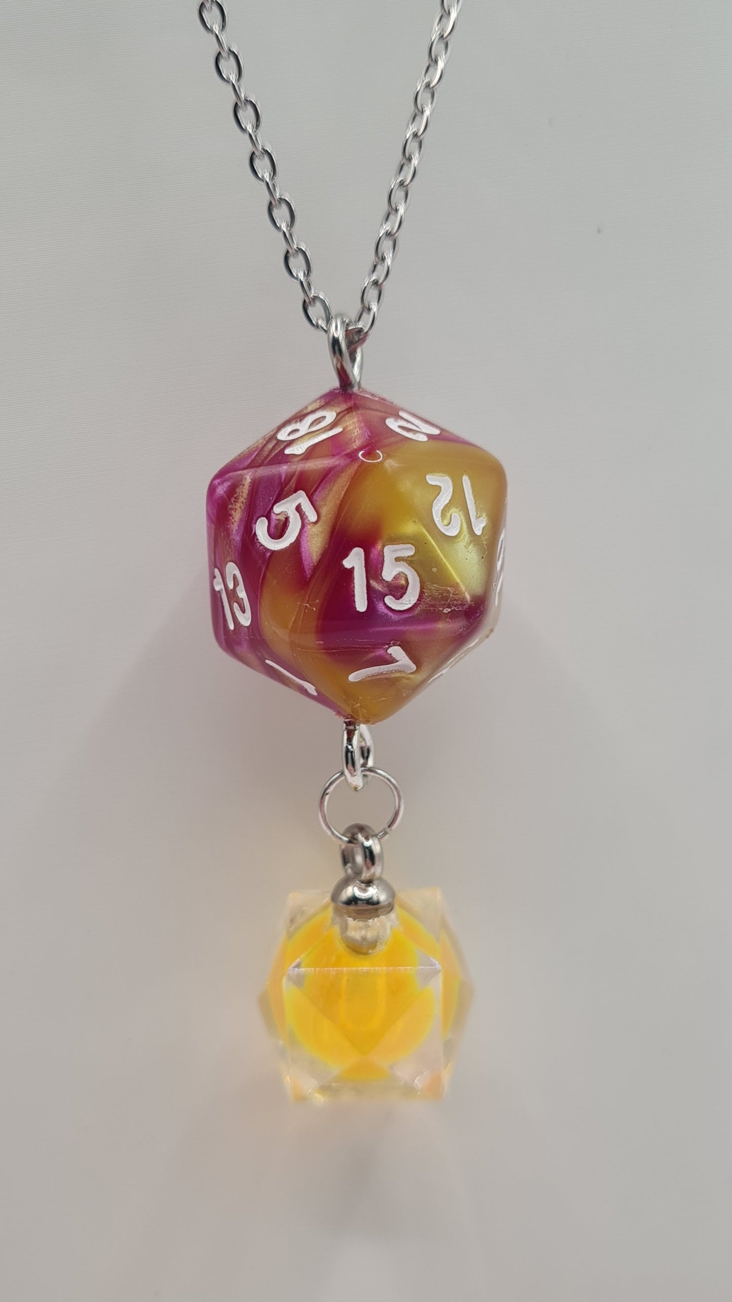 Necklace D20 pink/yellow dome yellow