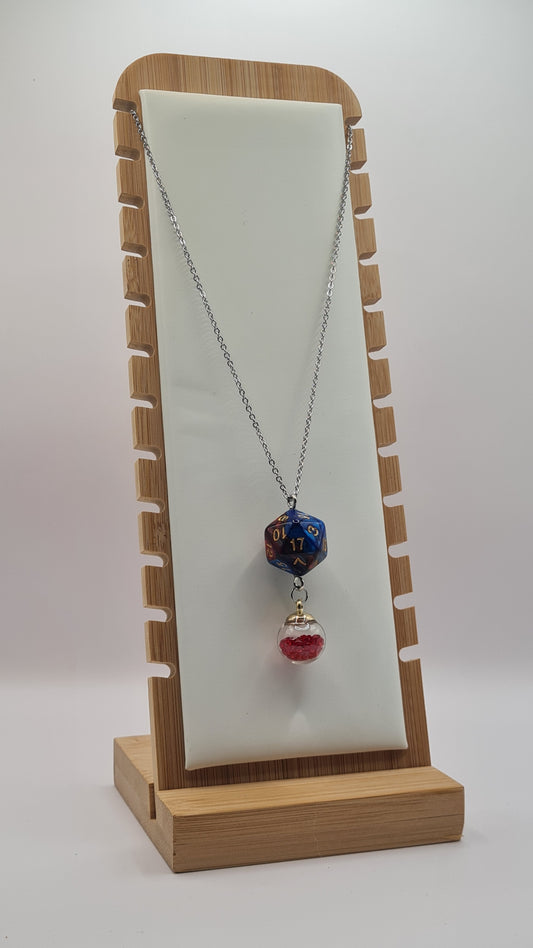 Necklace D20 blue/red sphere