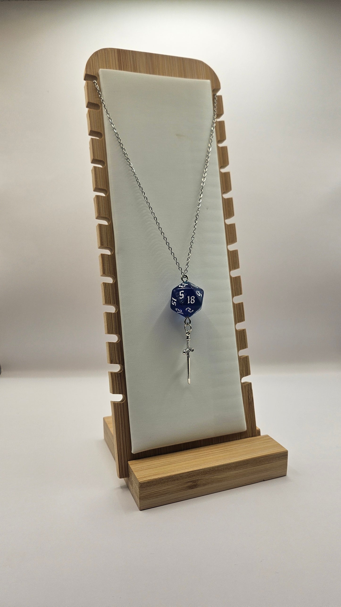 Necklace D20 Glitter blue/green Sword