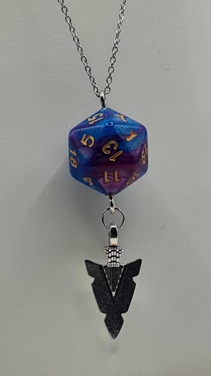 Necklace D20 blue/purple spear point