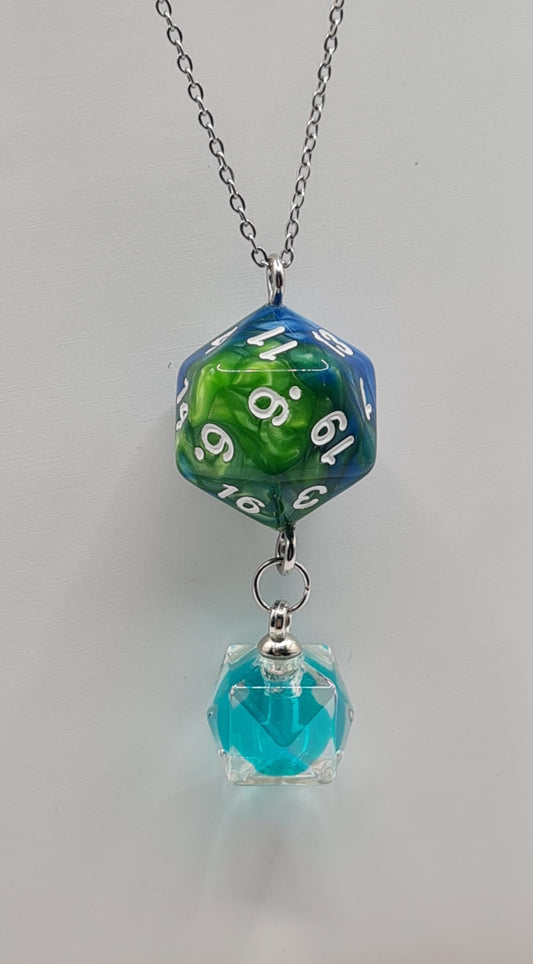 Necklace D20 blue/green dome