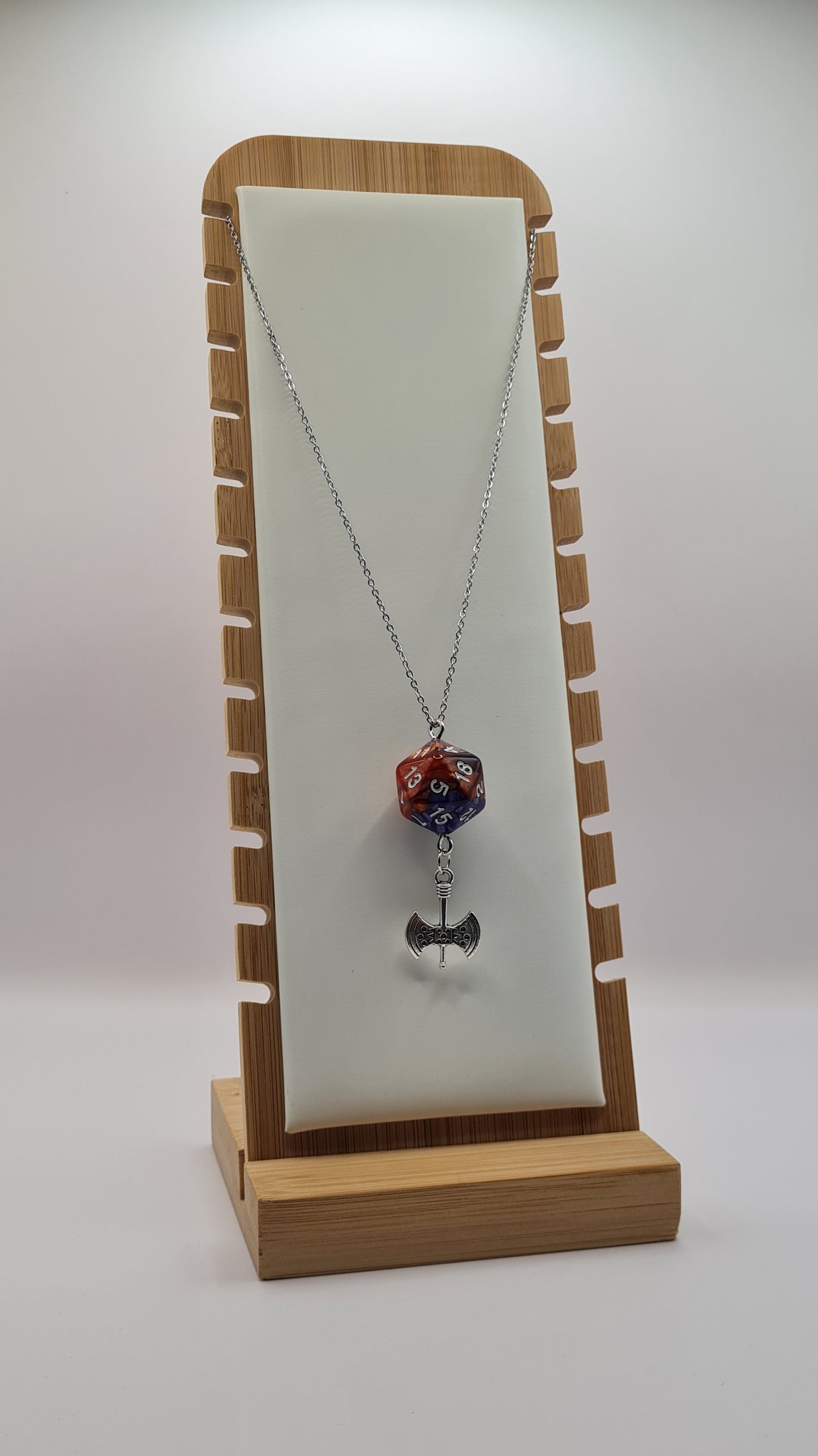 Necklace D20 brown/purple axe