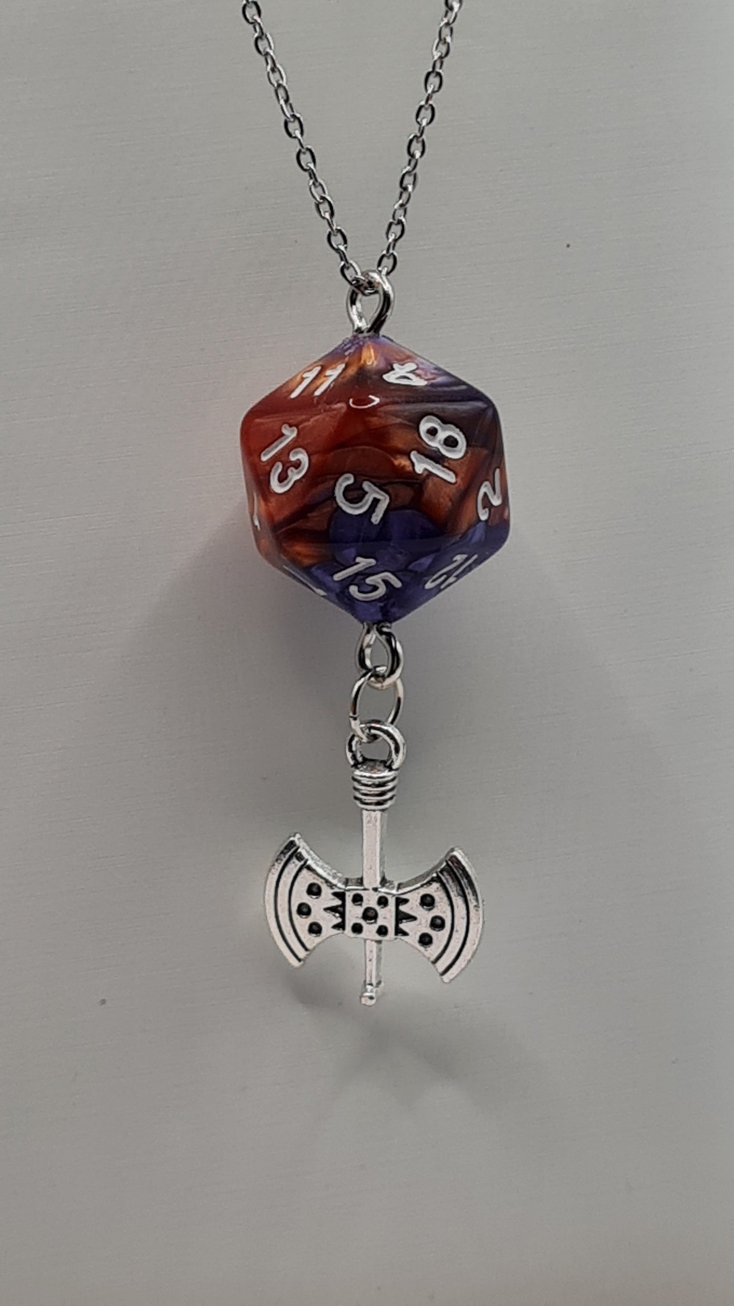 Necklace D20 brown/purple axe