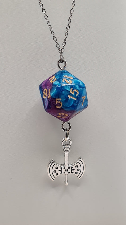 Necklace D20 blue/obergine axe