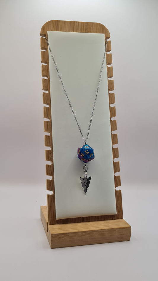 Necklace D20 blue/obergine spear point