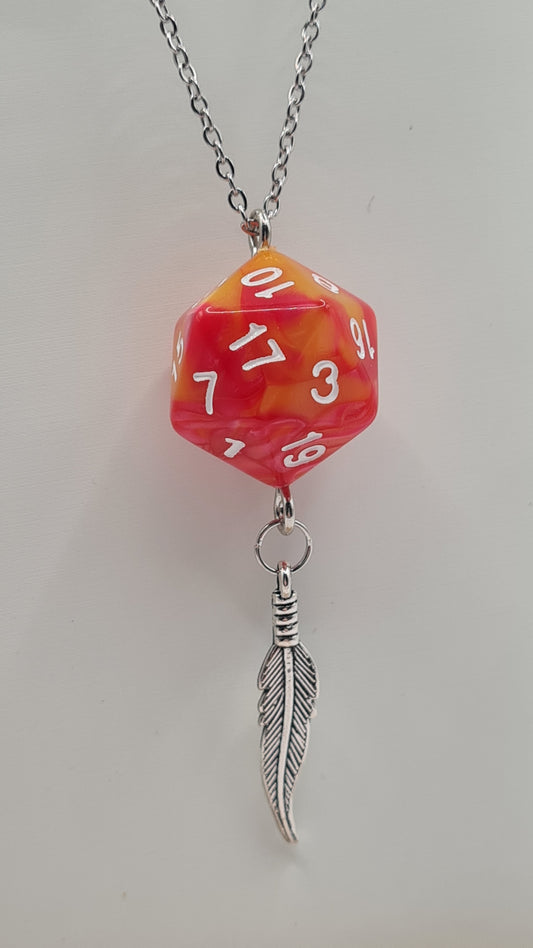 Necklace D20 orange feather