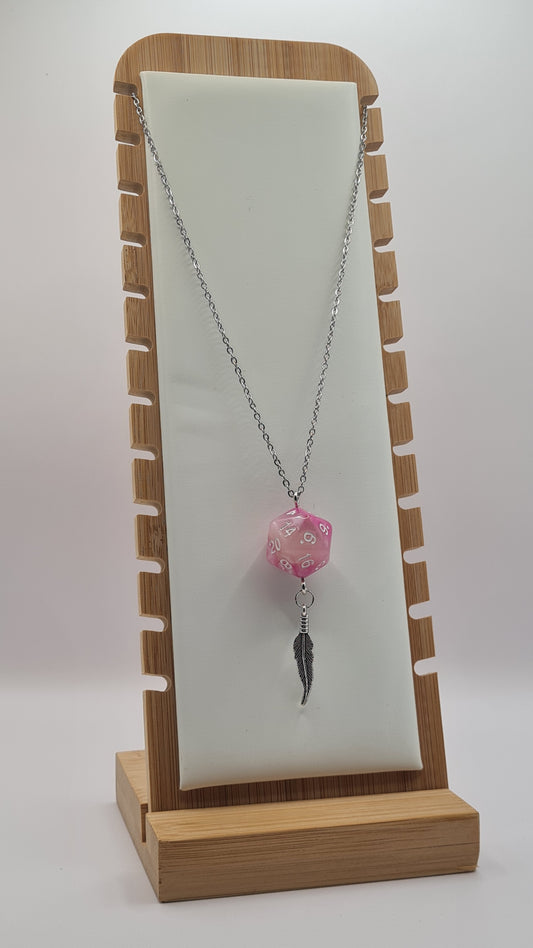 Necklace D20 pink feather