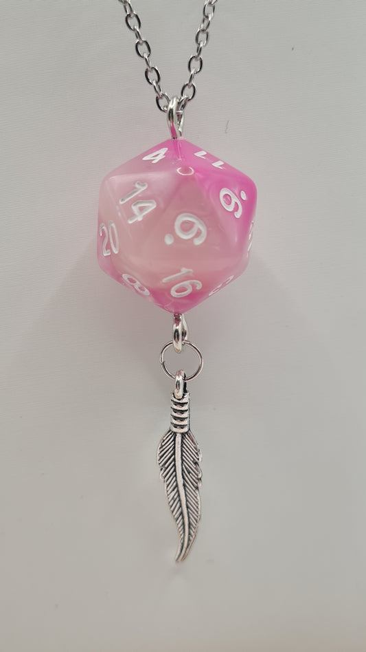 Necklace D20 pink feather