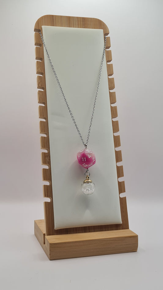 Necklace D20 pink sphere
