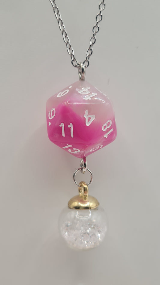 Necklace D20 pink sphere