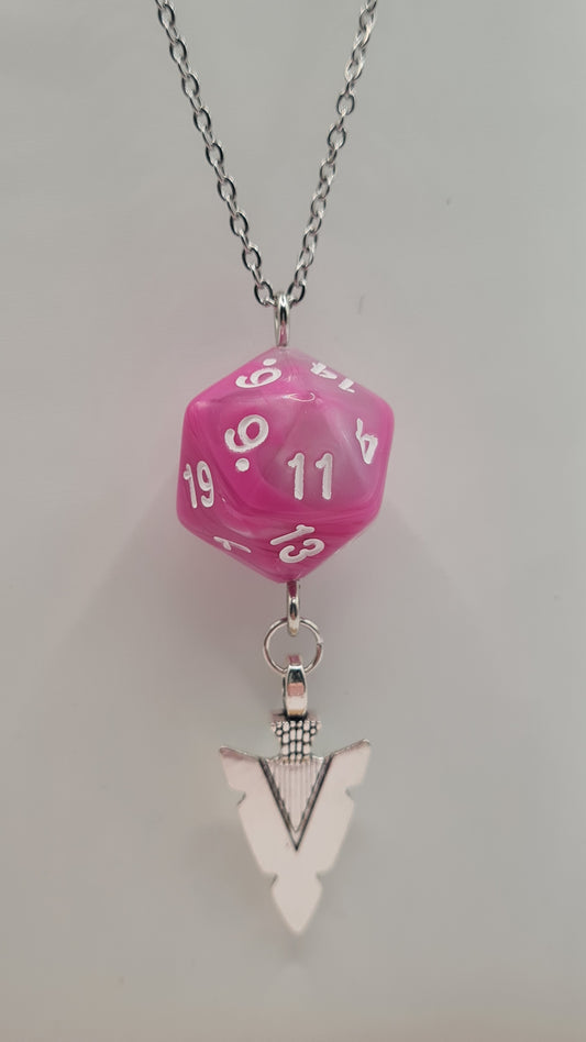 Necklace D20 pink spear point