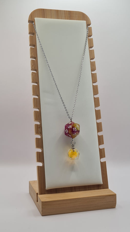 Necklace D20 pink/yellow dome yellow
