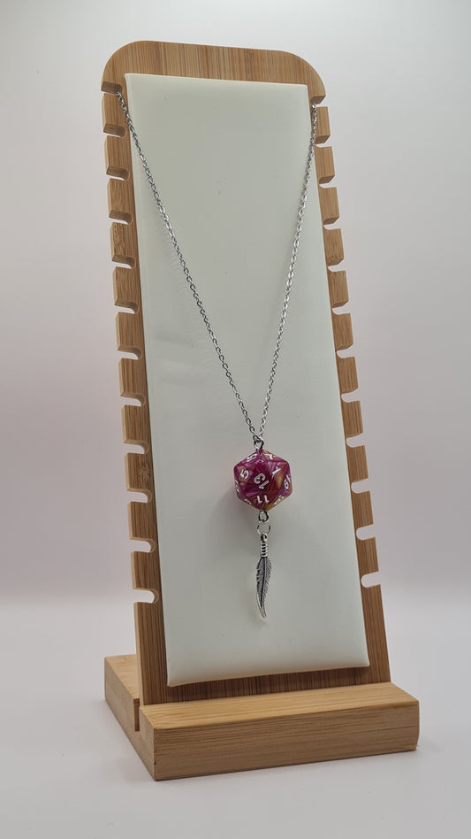 Necklace D20 pink/yellow feather