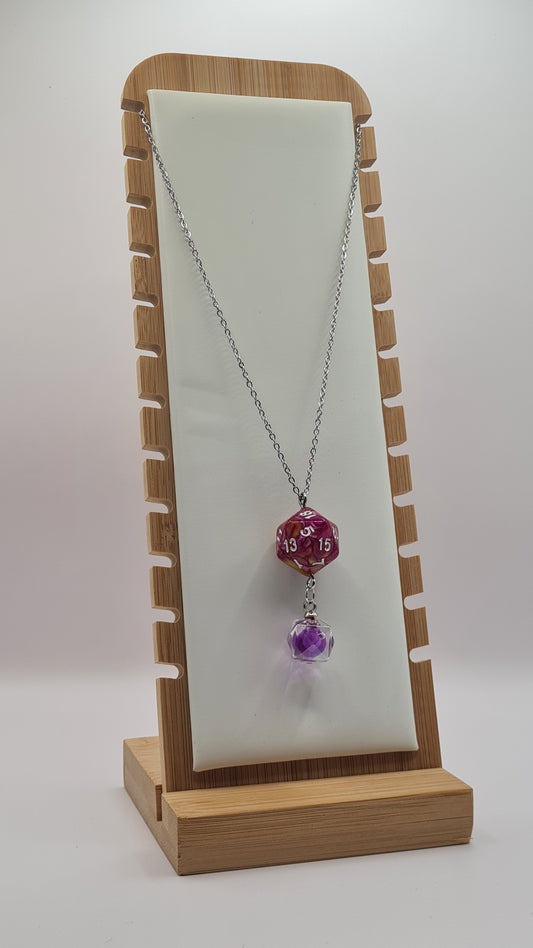 Necklace D20 pink/yellow dome purple