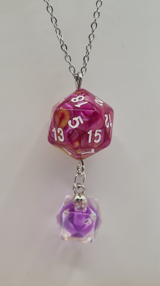 Necklace D20 pink/yellow dome purple