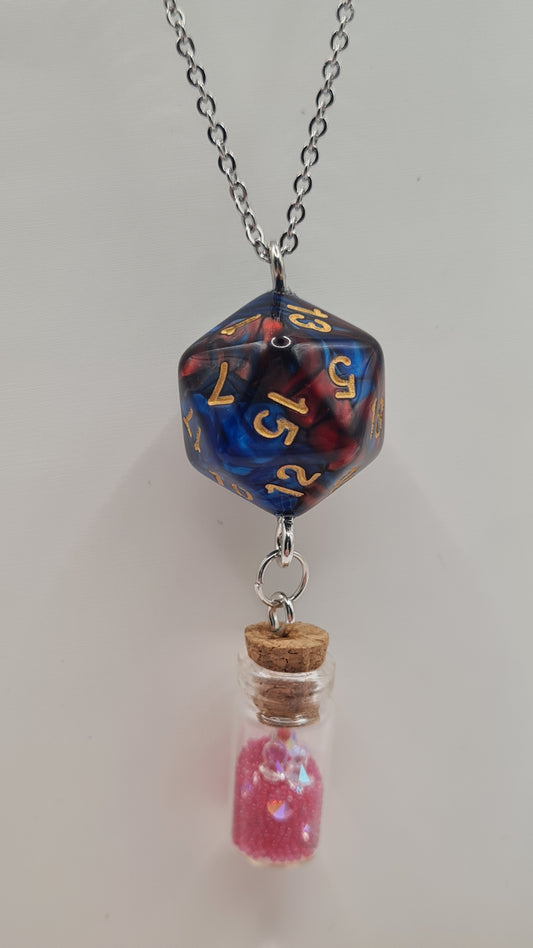 Necklace D20 blue/red potion