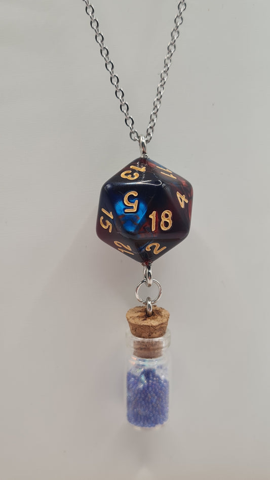 Necklace D20 blue/red potion blue