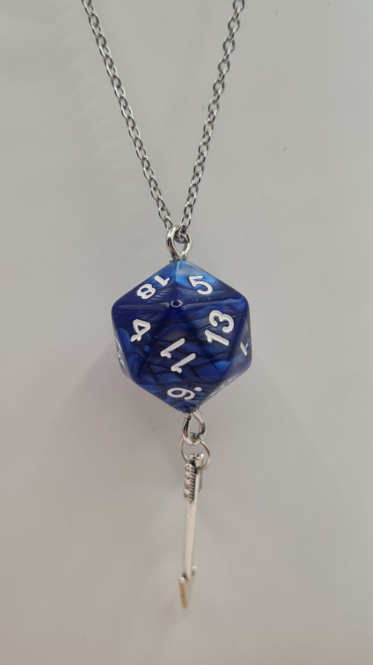 Necklace D20 blue/grey arrow