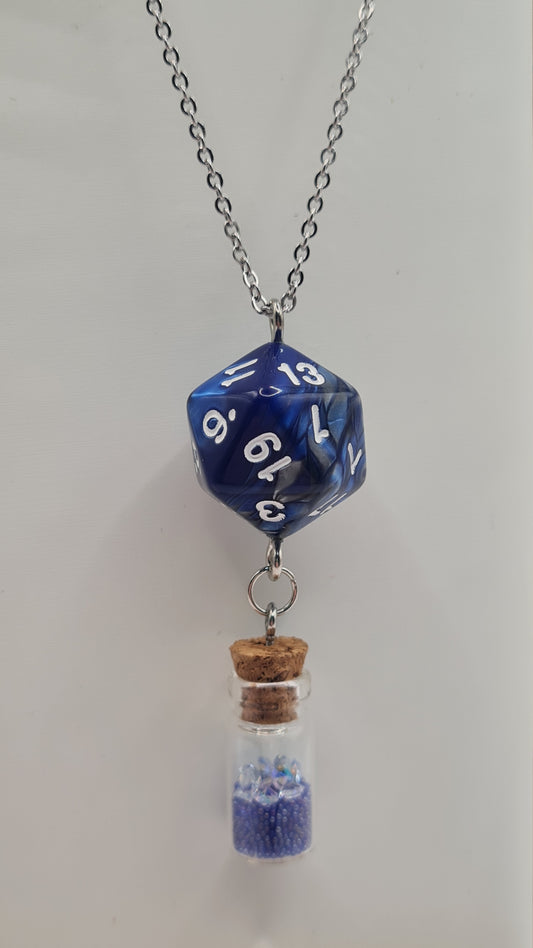 Necklace D20 blue/grey potion