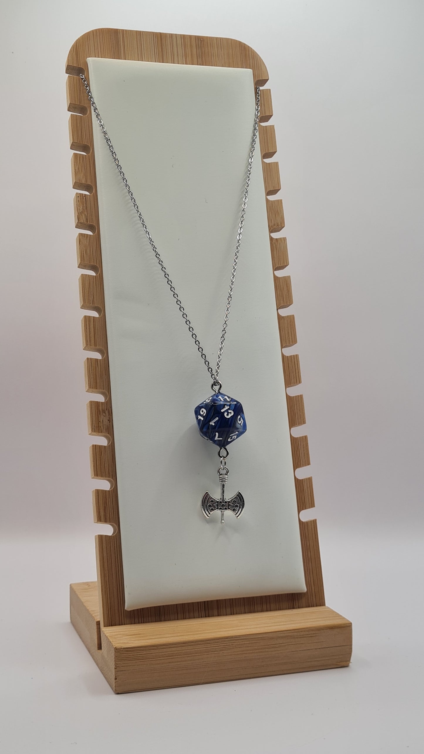 Necklace D20 blue/grey axe