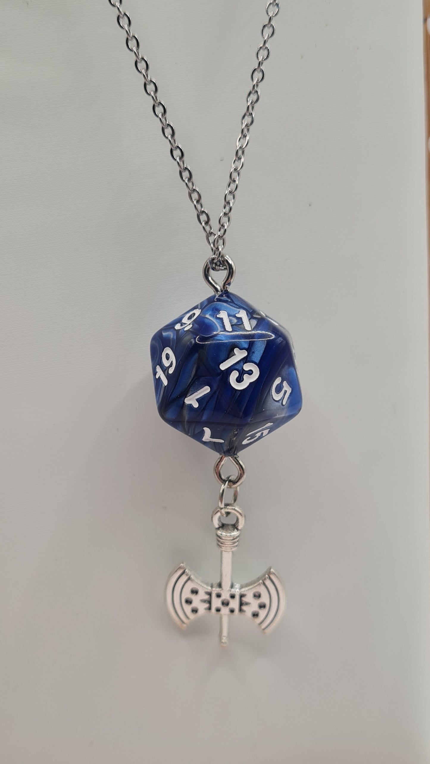 Necklace D20 blue/grey axe