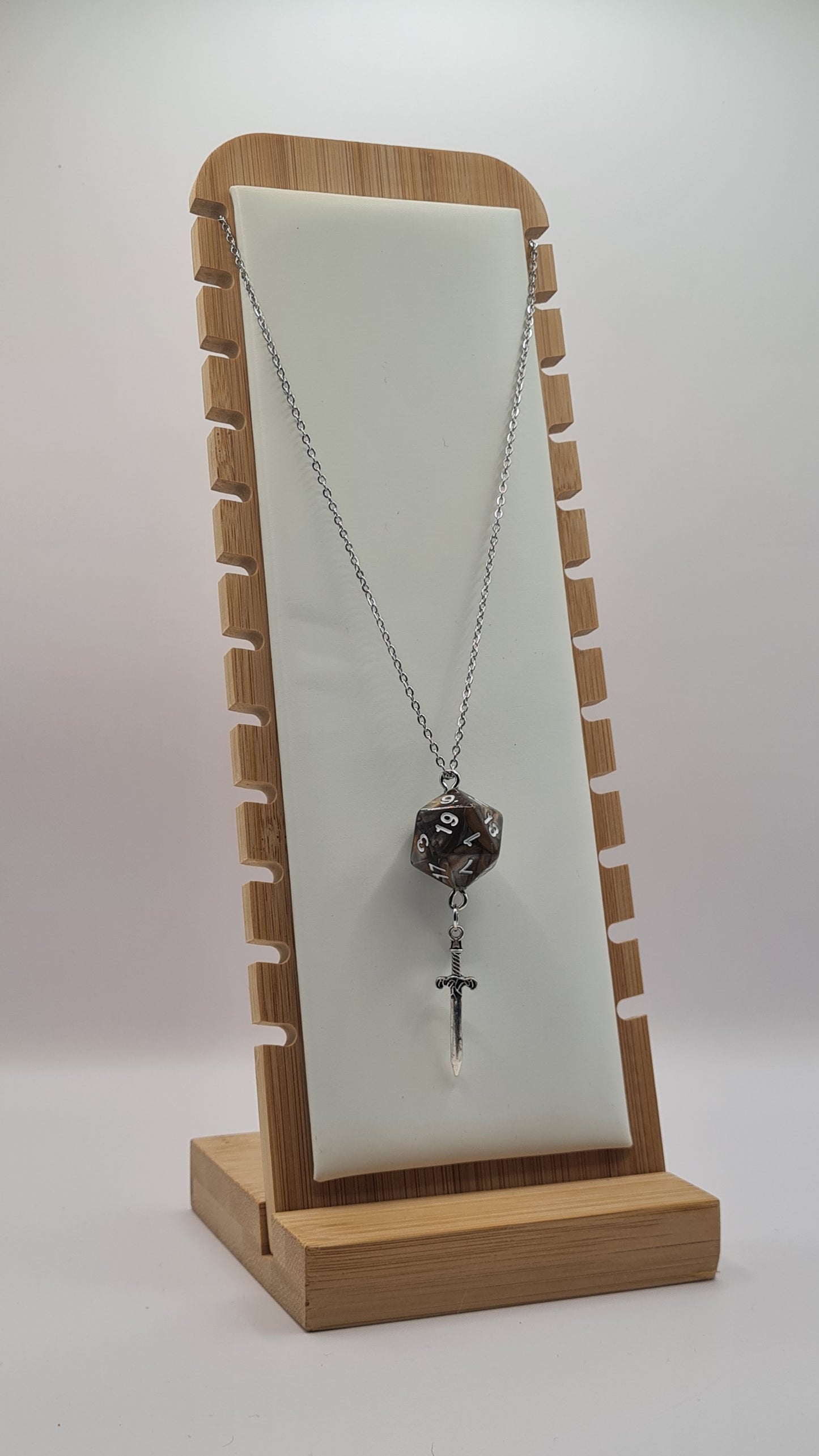 Necklace D20 brown/grey sword