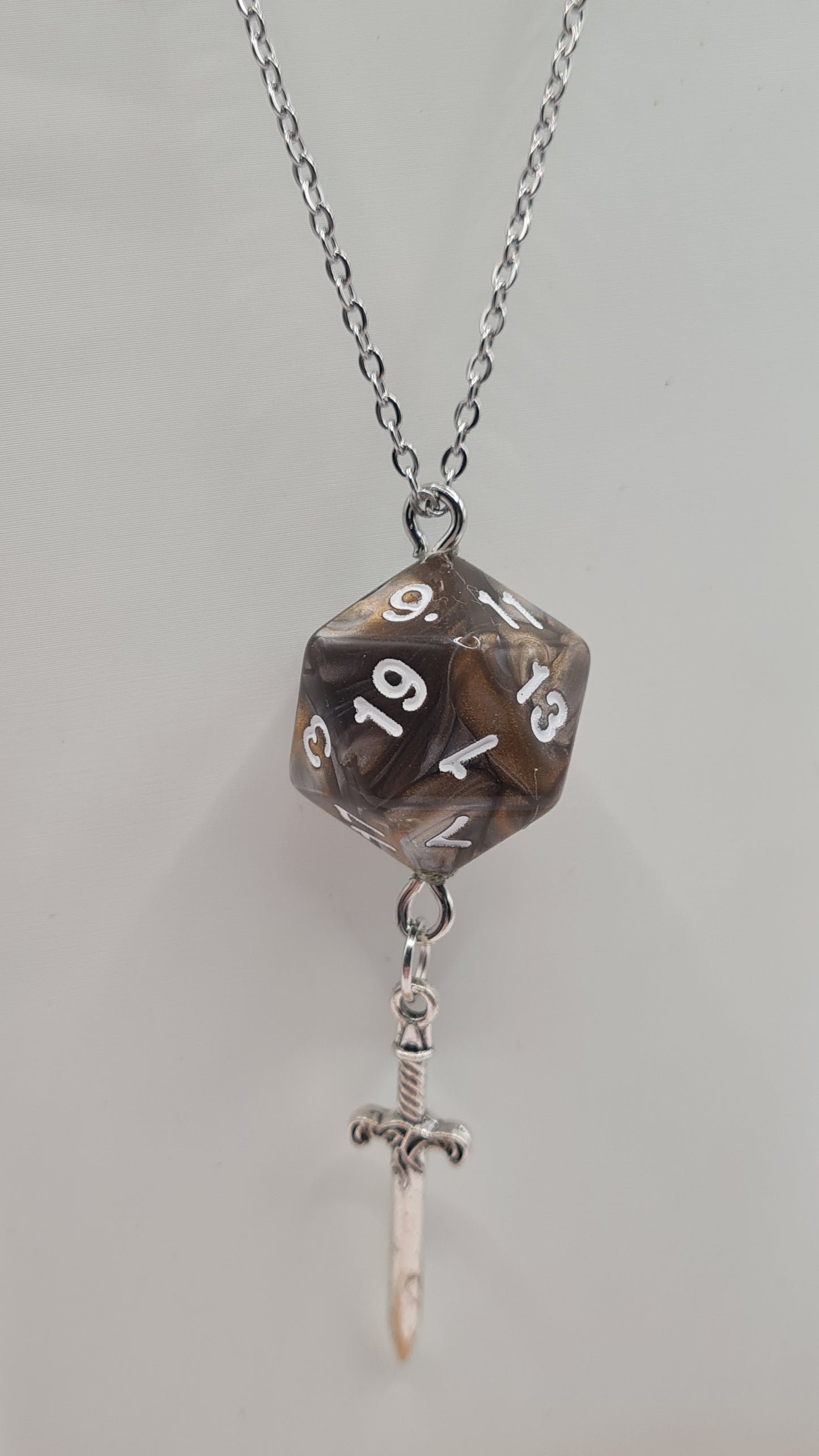 Necklace D20 brown/grey sword