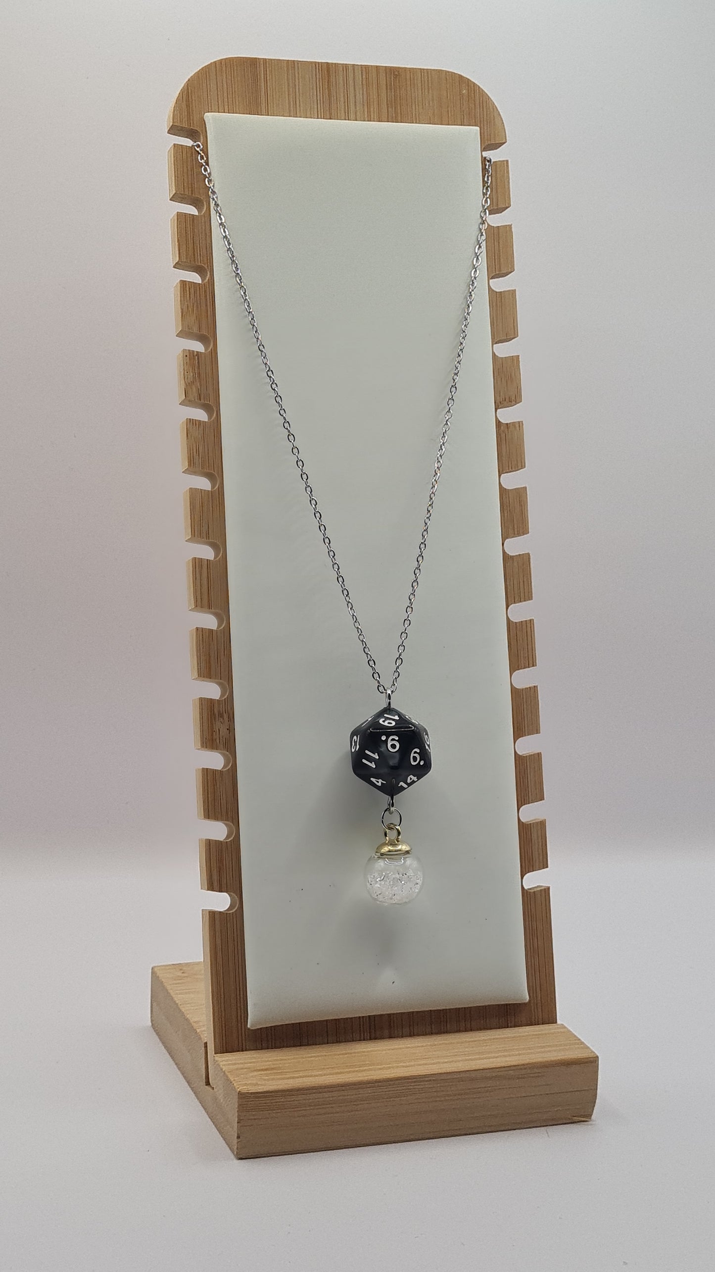 Necklace D20 black sphere white