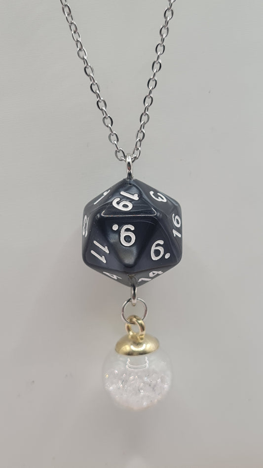 Necklace D20 black sphere white