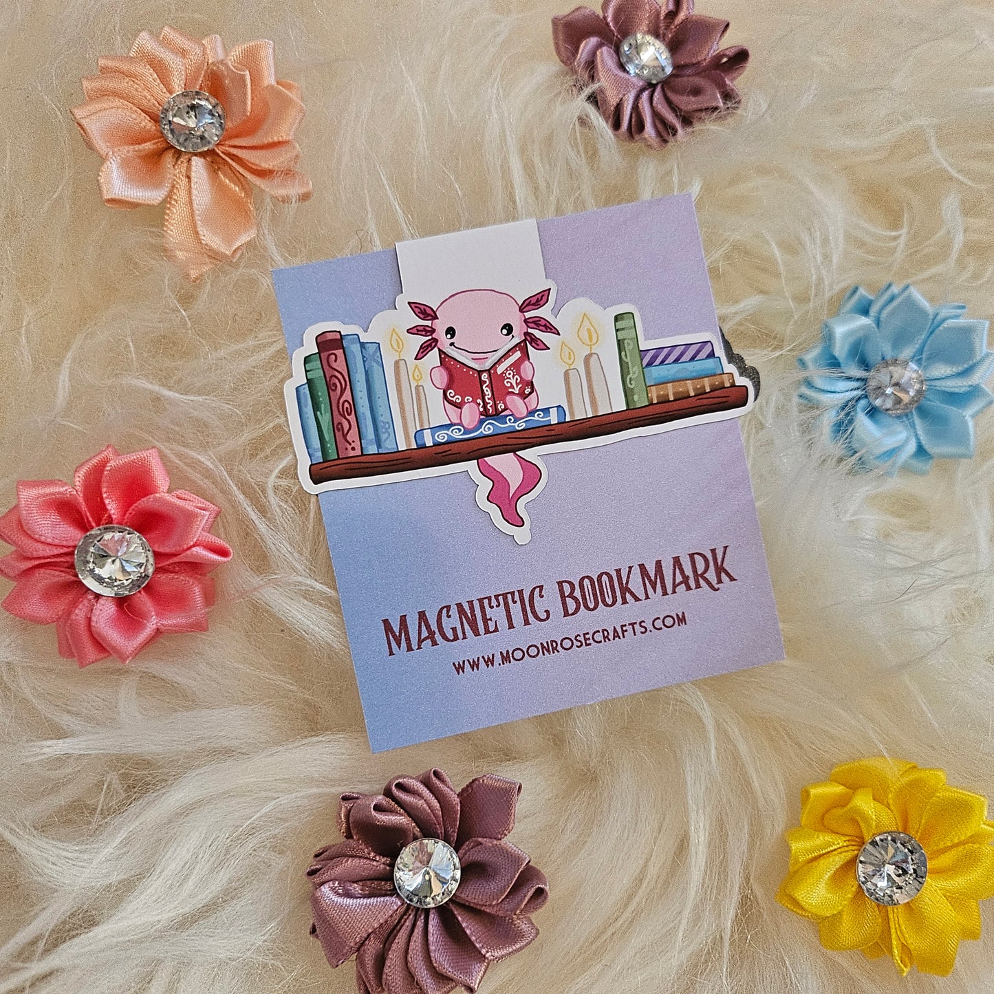 Magnetic Bookmark Axolotl bookshelf