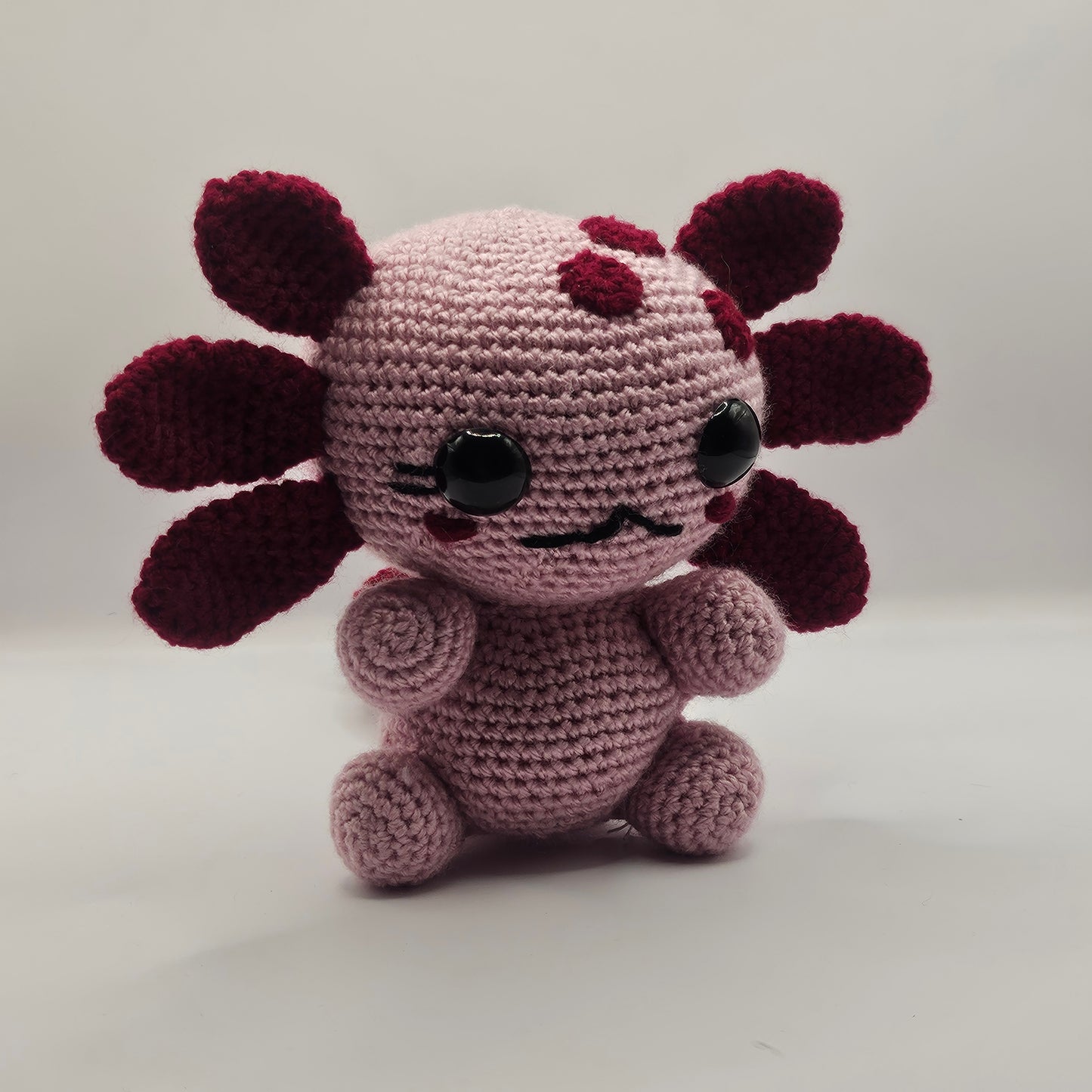 Crochet Axolotl dark pink dark fins