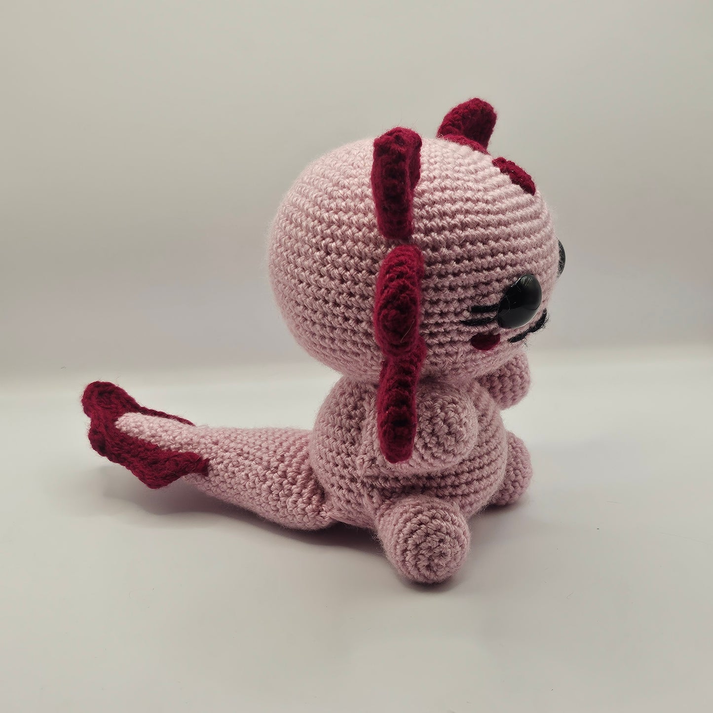 Crochet Axolotl dark pink dark fins