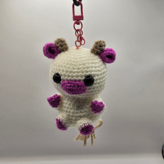 Crochet keychain cow fushia