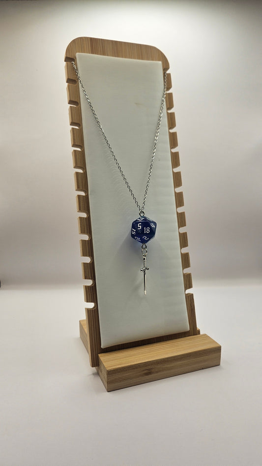Necklace D20 Glitter blue/green Sword