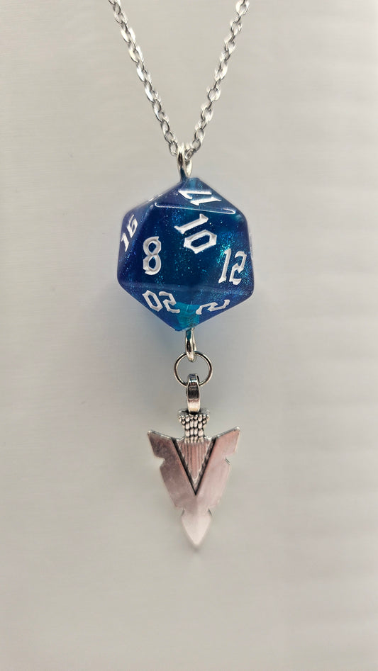 Necklace D20 Glitter blue/green Spear point