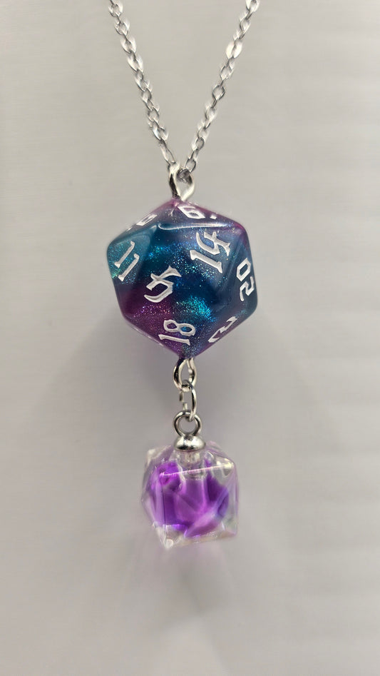 Necklace D20 Glitter blue/purple Dome