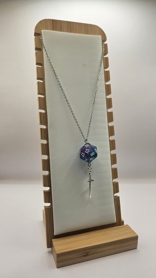 Necklace D20 Glitter blue/purple Sword