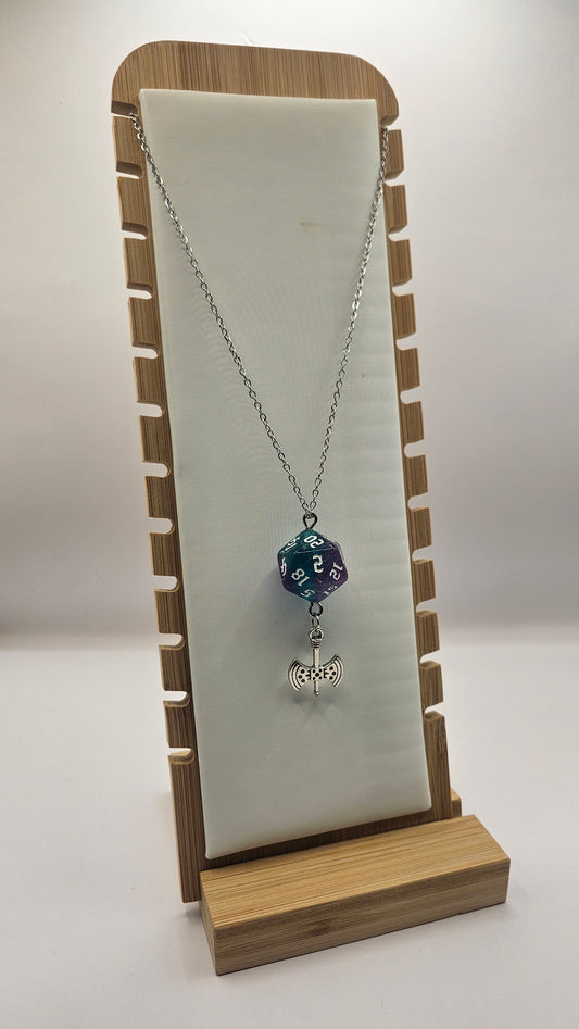 Necklace D20 Glitter blue/purple Axe