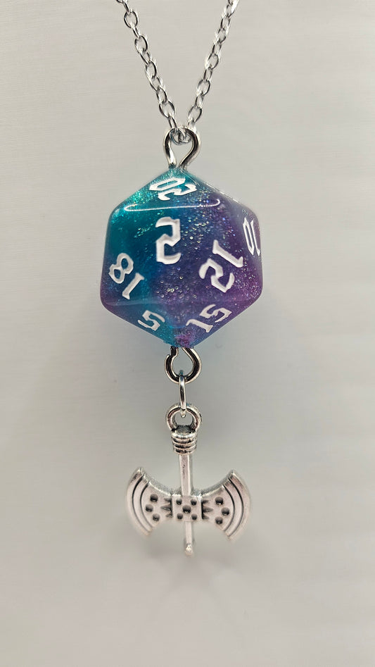 Necklace D20 Glitter blue/purple Axe