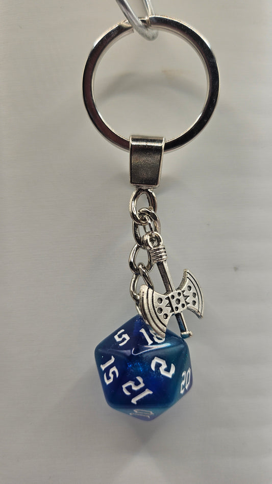 Keychain Glitter blue/green Axe