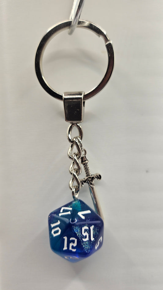 Keychain Glitter blue/green Sword